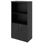Armário Alto com Portas Inferiores e Prateleiras Abertas – MDP Preto – 26033 RORIZ Móveis para Escritório Linha 40mm Preto / Preto 10