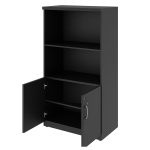 Armário Alto com Portas Inferiores e Prateleiras Abertas – MDP Preto – 26033 RORIZ Móveis para Escritório Linha 40mm Preto / Preto 9