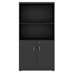 Armário Alto com Portas Inferiores e Prateleiras Abertas – MDP Preto – 26033 RORIZ Móveis para Escritório Linha 40mm Preto / Preto 11