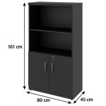 Armário Alto com Portas Inferiores e Prateleiras Abertas – MDP Preto – 26033 RORIZ Móveis para Escritório Linha 40mm Preto / Preto 13