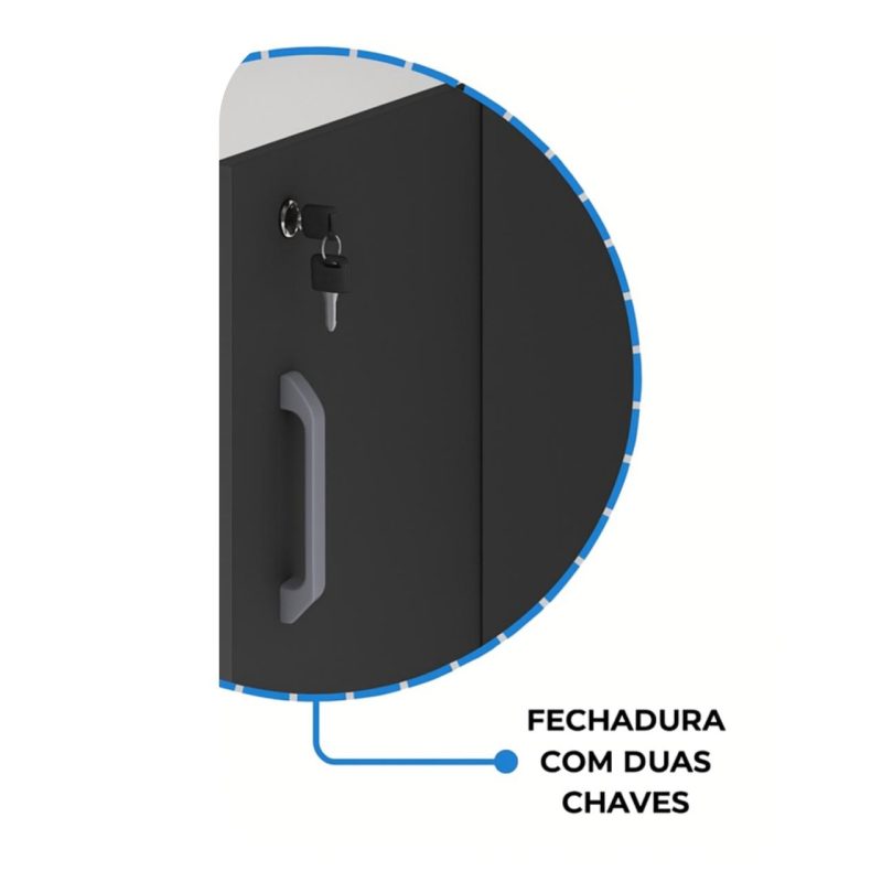 Armário Alto com Portas Inferiores e Prateleiras Abertas – MDP Preto – 26033 RORIZ Móveis para Escritório Linha 40mm Preto / Preto 7