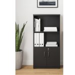 Armário Alto com Portas Inferiores e Prateleiras Abertas – MDP Preto – 26033 RORIZ Móveis para Escritório Linha 40mm Preto / Preto 15