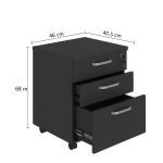 Gaveteiro Volante com 03 Gavetas com Rodízios e Fechadura – MDP Preto – 26034 RORIZ Móveis para Escritório Linha 40mm Preto / Preto 11