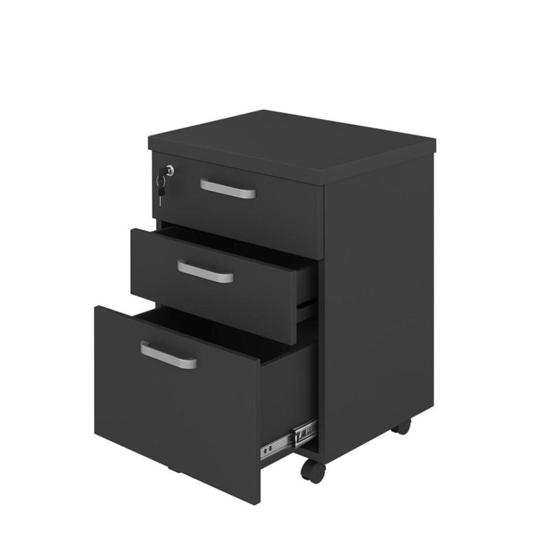 Gaveteiro Volante com 03 Gavetas com Rodízios e Fechadura – MDP Preto – 26034 RORIZ Móveis para Escritório Linha 40mm Preto / Preto 5