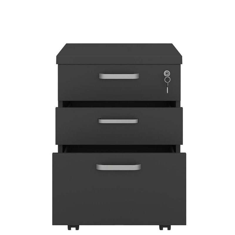 Gaveteiro Volante com 03 Gavetas com Rodízios e Fechadura – MDP Preto – 26034 RORIZ Móveis para Escritório Linha 40mm Preto / Preto 7