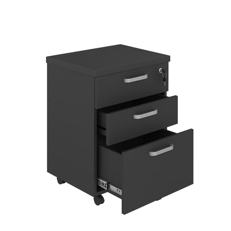 Gaveteiro Volante com 03 Gavetas com Rodízios e Fechadura – MDP Preto – 26034 RORIZ Móveis para Escritório Linha 40mm Preto / Preto 2