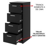 Arquivo de Madeira para Pasta Suspensa com 4 Gavetas – MDP PRETO – 26035 RORIZ Móveis para Escritório Linha 40mm Preto / Preto 12