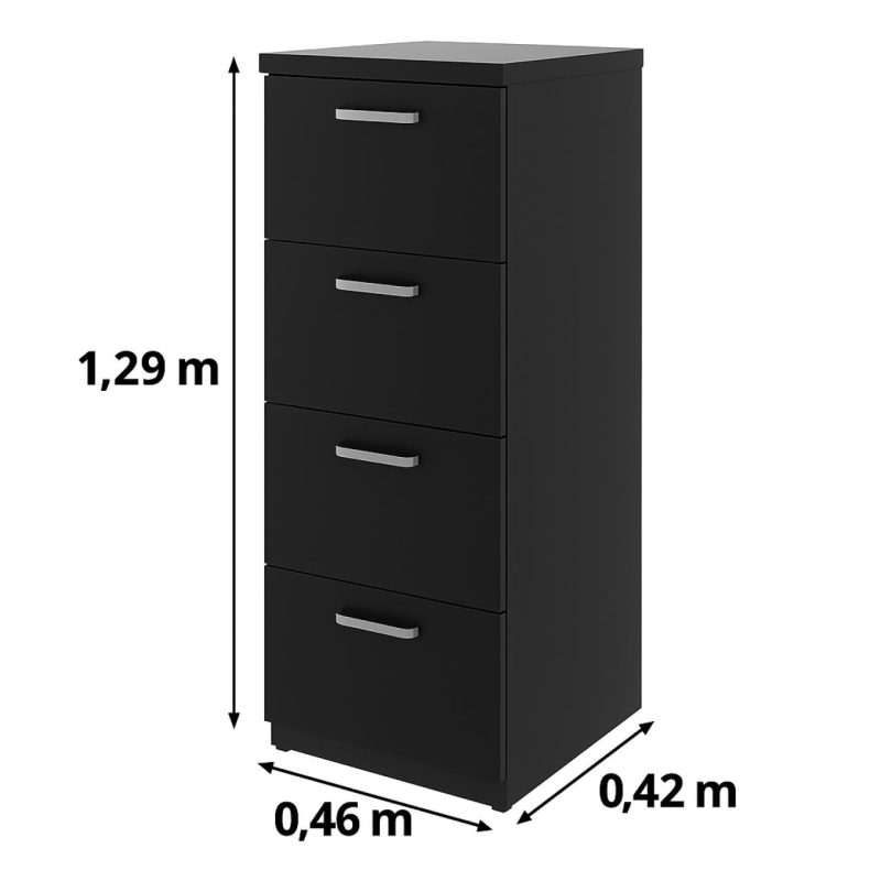 Arquivo de Madeira para Pasta Suspensa com 4 Gavetas – MDP PRETO – 26035 RORIZ Móveis para Escritório Linha 40mm Preto / Preto 5