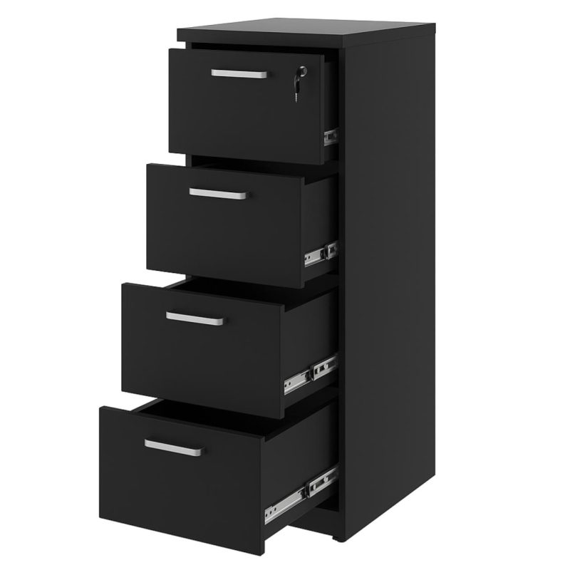 Arquivo de Madeira para Pasta Suspensa com 4 Gavetas – MDP PRETO – 26035 RORIZ Móveis para Escritório Linha 40mm Preto / Preto 9