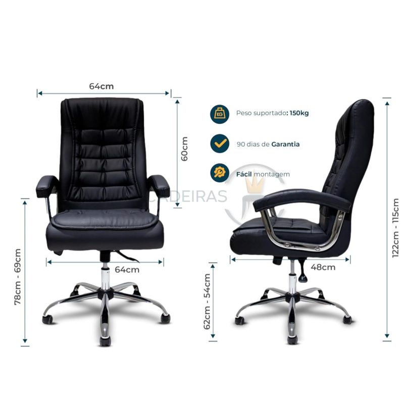 Poltrona LUXO IMPORTADA Concha Dupla Syncron – Couríssimo Preto – 30017 RORIZ Móveis para Escritório Presidente 9