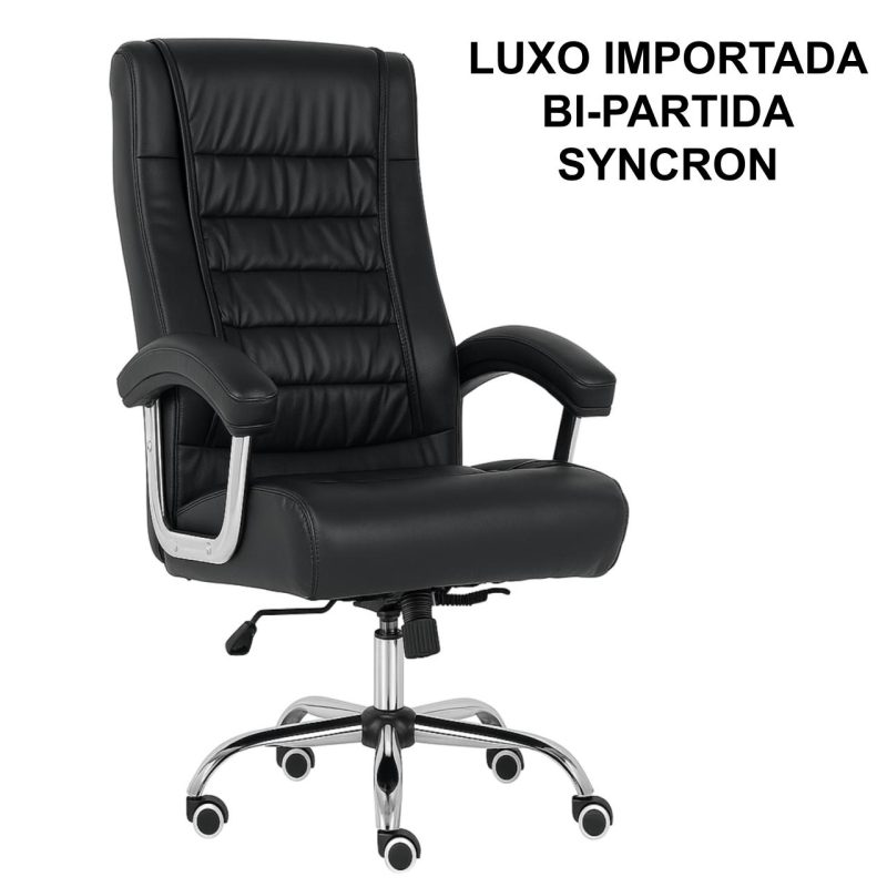 Poltrona LUXO IMPORTADA Concha Dupla Syncron – Couríssimo Preto – 30017 RORIZ Móveis para Escritório Presidente 2