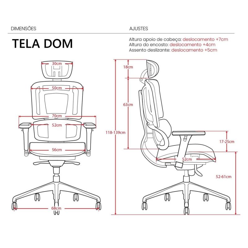 Cadeira de Escritório Presidente TELA DOM – Cor Preta – 32869 RORIZ Móveis para Escritório Cadeira de Tela 8