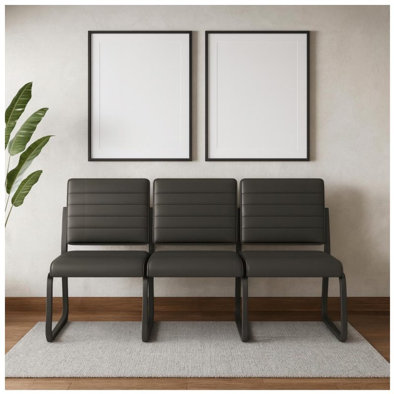 Sofanete para Escritório Estofada com 03 Lugares – TRIX – Pés PRETO – 35123 RORIZ Móveis para Escritório Cadeira Longarina Sofanete 9